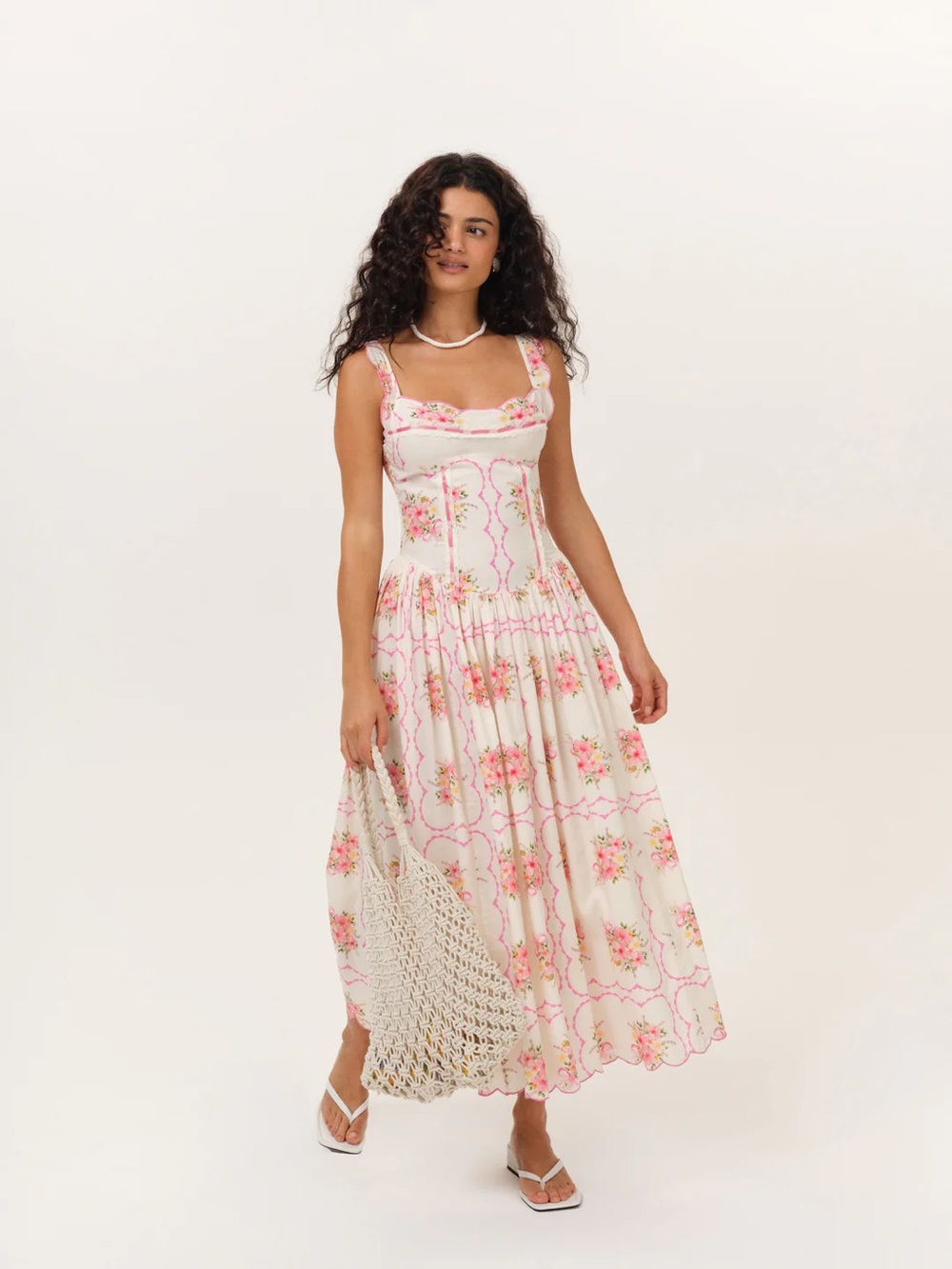 For love & Lemons Cotton Tea Time Floral Print Midi Dress - Picture 5 of 10